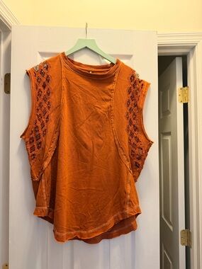 Free People Burnt Orange Crochet-Trim Tank Top